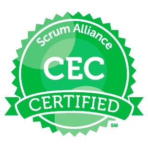 A green Scrum Alliance Certified Enterprise Coach badge featuring the letters "CEC" centered, with the word "Certified" positioned beneath them.