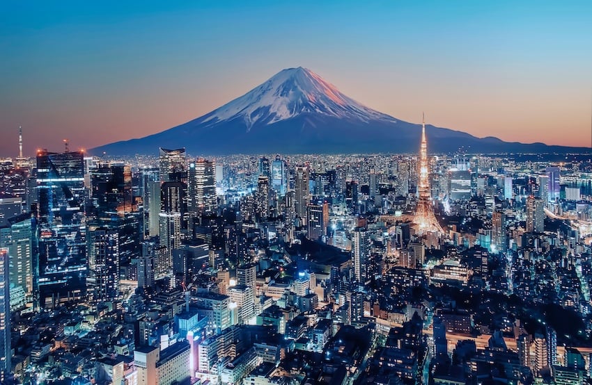 City view of Tokyo with Mt. Fuji in the background