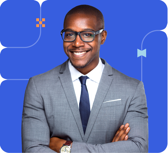 Smiling business man on blue background