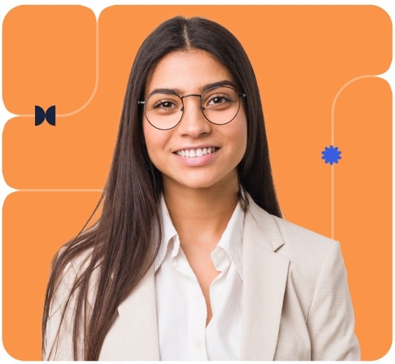 Businesswoman on orange background