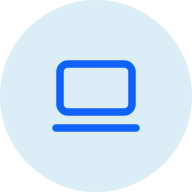 A blue icon showing an abstract shape that looks like a computer screen