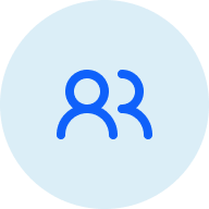 A blue icon showing the outlines of people