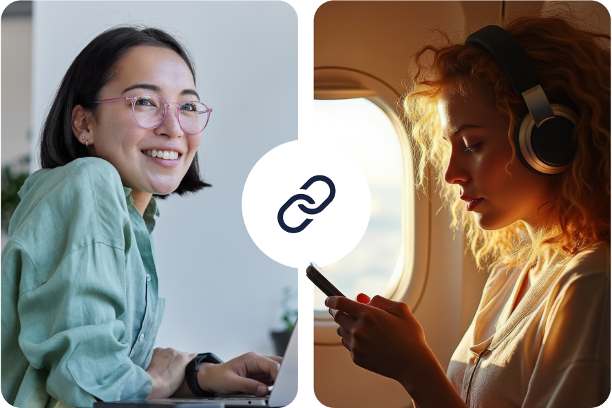 Two females with a link icon in the middle joining them
