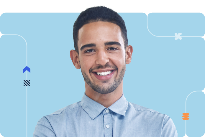Smiling male professional wearing a white shirt in a blue background