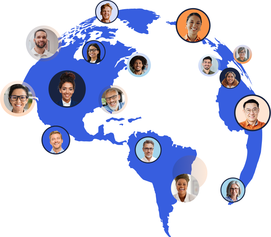 globe with headshots presenting a more agile world