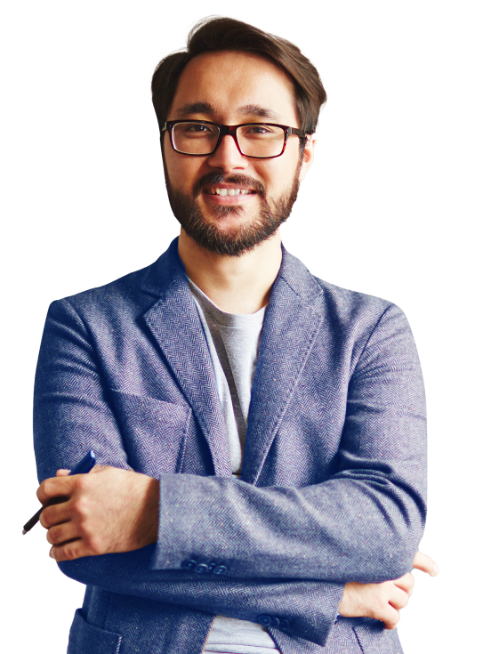 AI for Product Discovery - Hero image smiling professional with arms crossed holding a pen