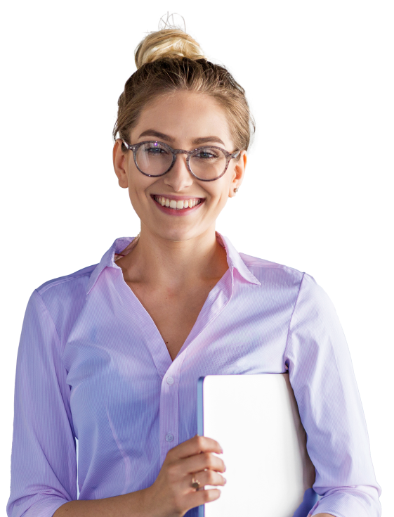 AI Prompt Engineering - hero Smiling professional holding a laptop