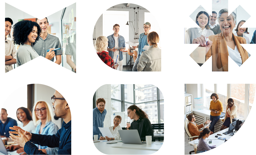 Collage of people working together