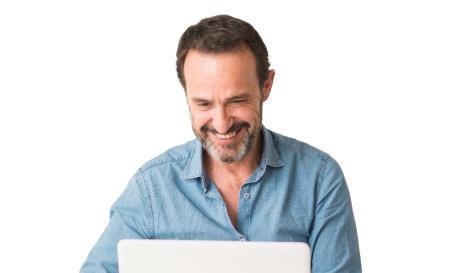 Smiling professional on laptop