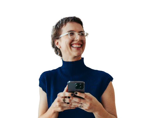 Smiling professional holding an iphone
