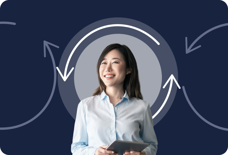 smiling professional holding an ipad