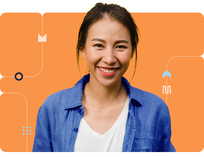 Smiling female in an orange background