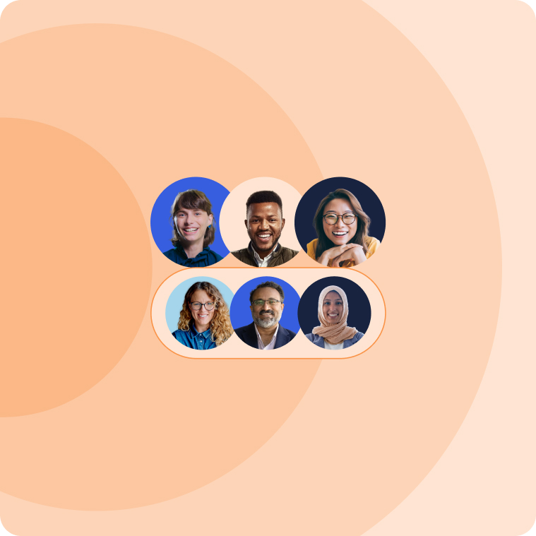 smiling professionals in orange background photo