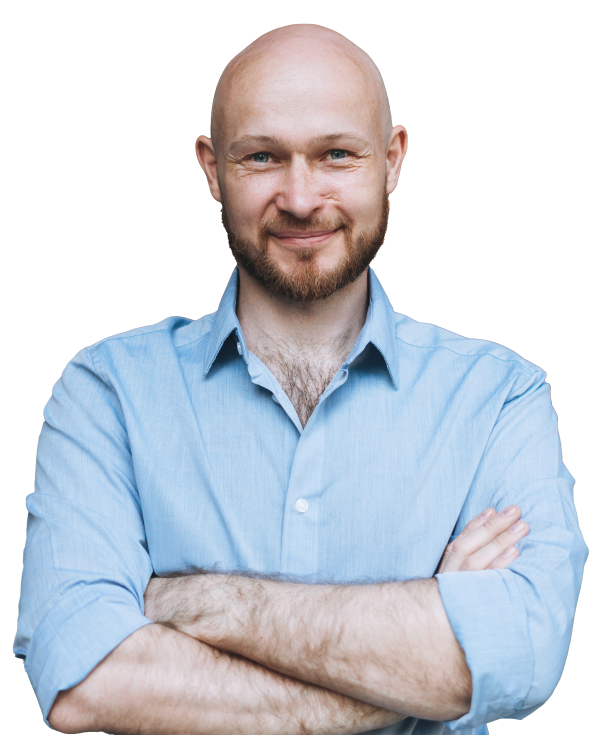 Hero AI for scrum masters A businessperson poses with his arms crossed and smiling
