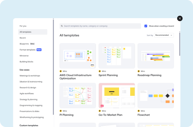 A picture of Miro custom templates