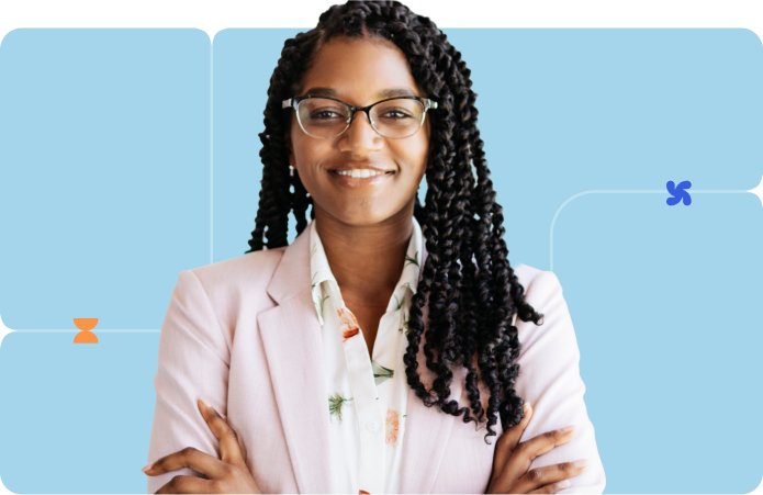 Businesswoman in a blazer against blue background