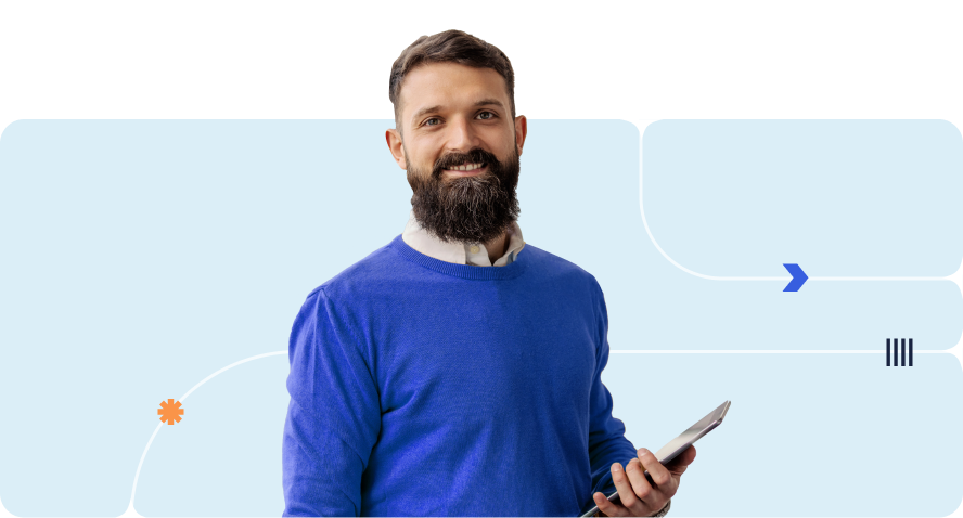 Smiling professional holding an ipad