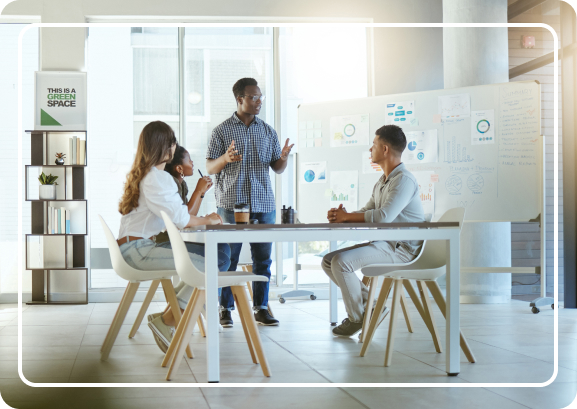 A team lead presenting to a team